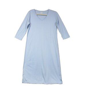 L.L. Bean Womens Supima Cotton Nightgown V-Neck 3/4 Sleeve Blue Size S